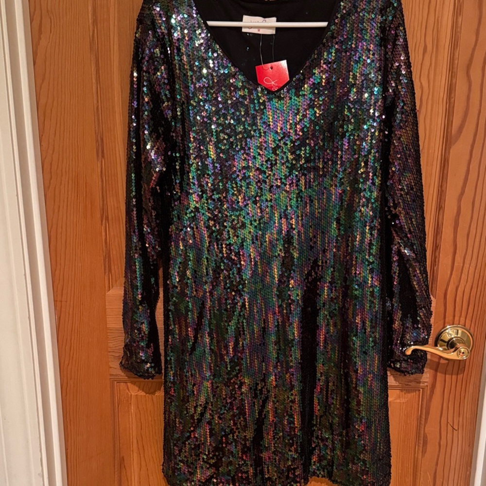 Sequin Long Sleeve Dress - Multicolor